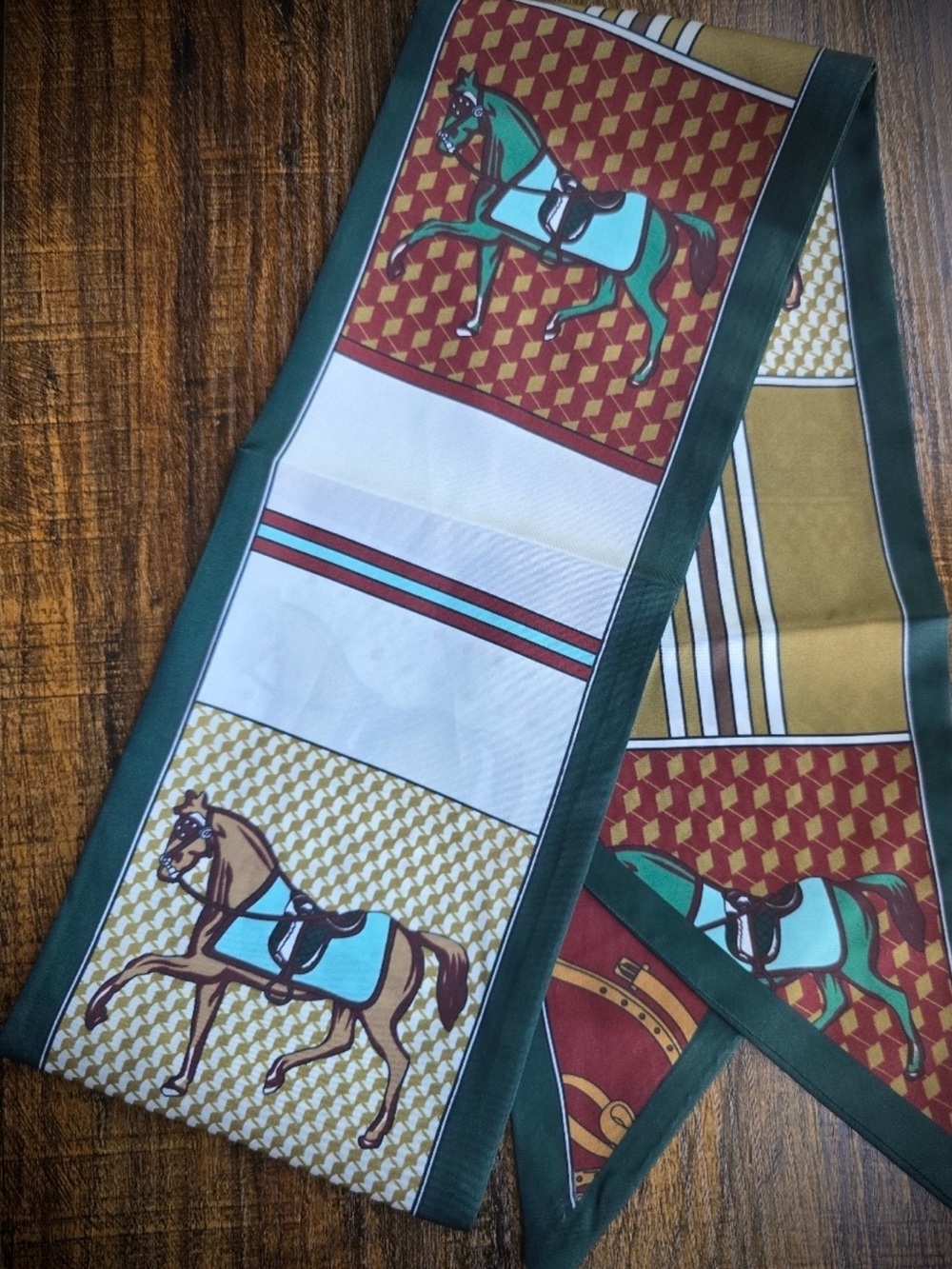 Equestrian Print Silk-Feel Scarf